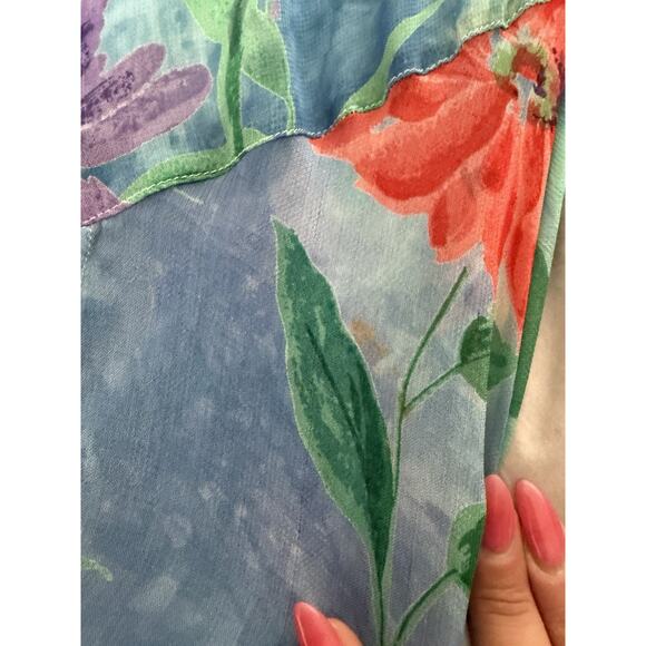 Vtg Silk Floral Dress Mermaid Asymmetrical Flutter Bias Cut Tropical Hawaiian - Picture 11 of 13